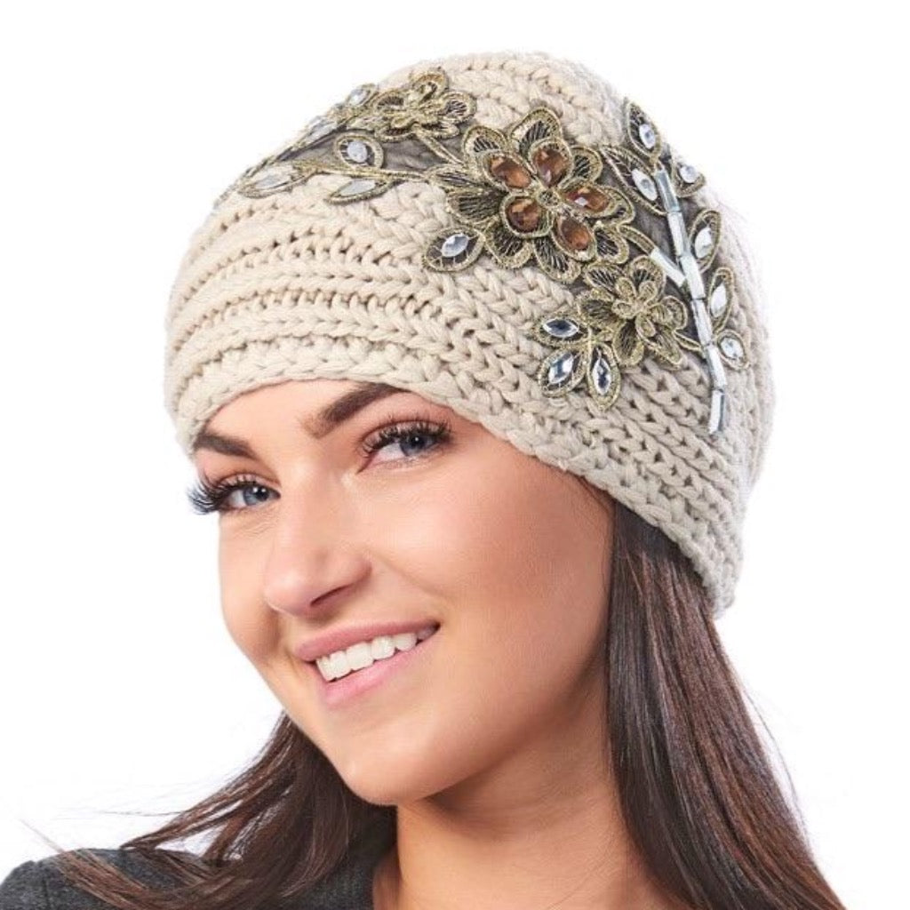 Wide Glam Jewel Headband | Beige